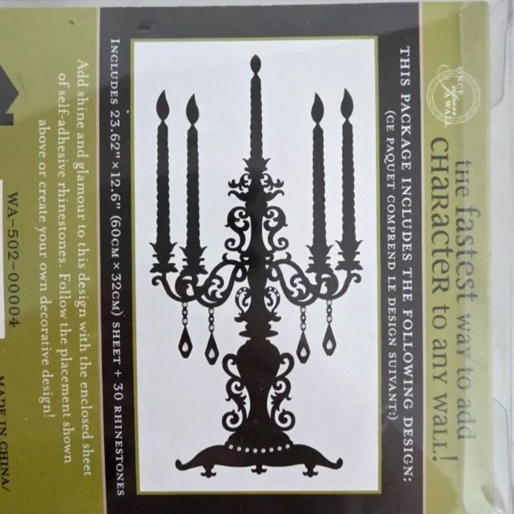 DCWV Once Upon A Wall Candelabra Peel & Stick Black Vinyl Decal Rhinestones
